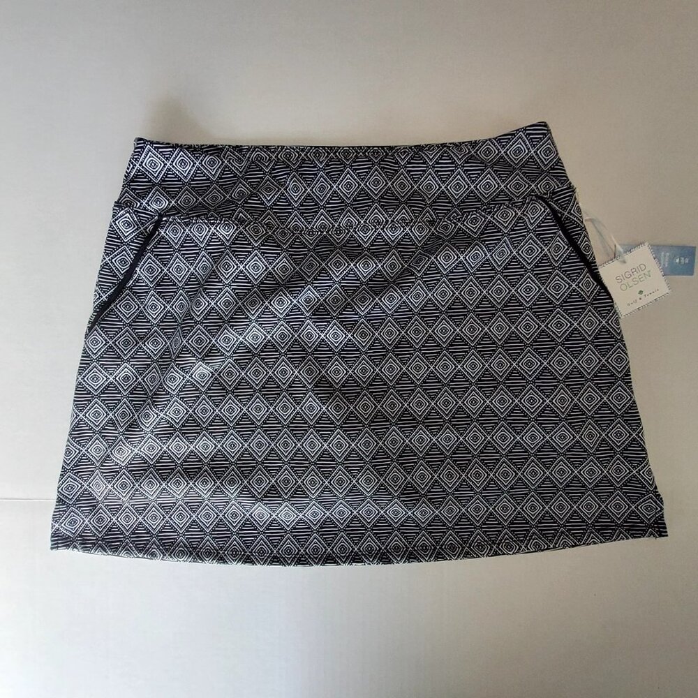 Sigrid Olsen Womens Golf & Tennis Skort Black White Diamond Pattern Size L